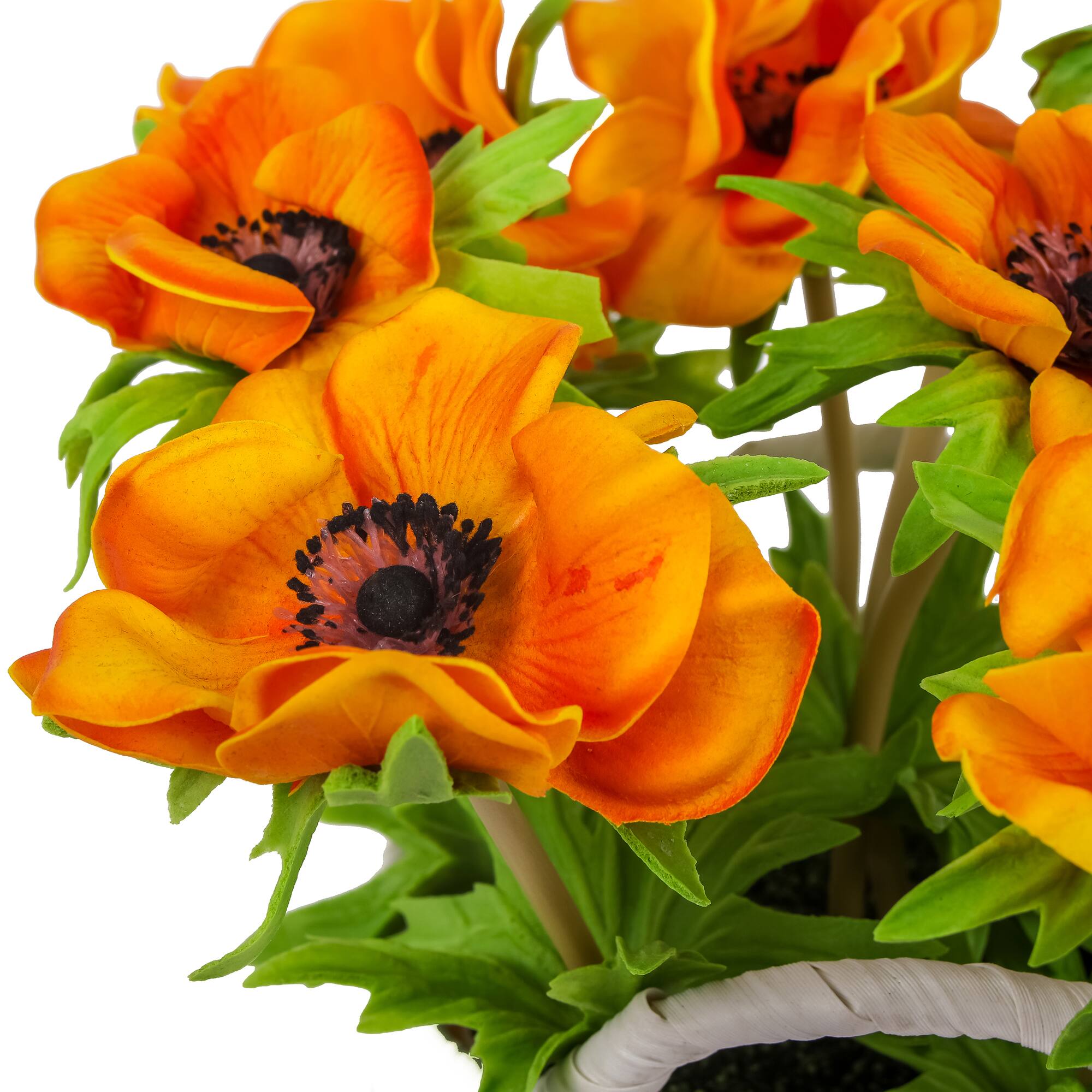 10" Anemone Flower Bouquet In White Basket